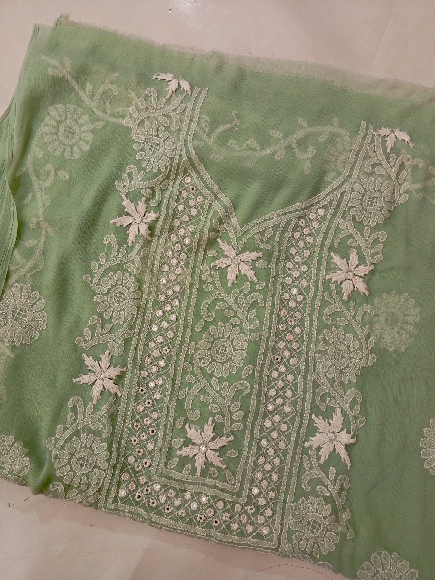 Chiffon Chikenkari Mirror Luxury Collection - Unstitch Shirt Dupatta