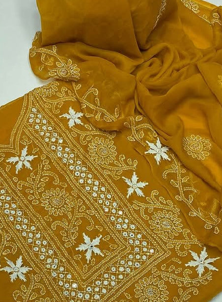 Chiffon Chikenkari Mirror Luxury Collection - Unstitch Shirt Dupatta