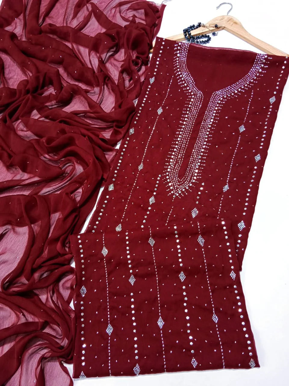 Fancy Exclusive Classic Chiffon Mukesh Work - Maroon