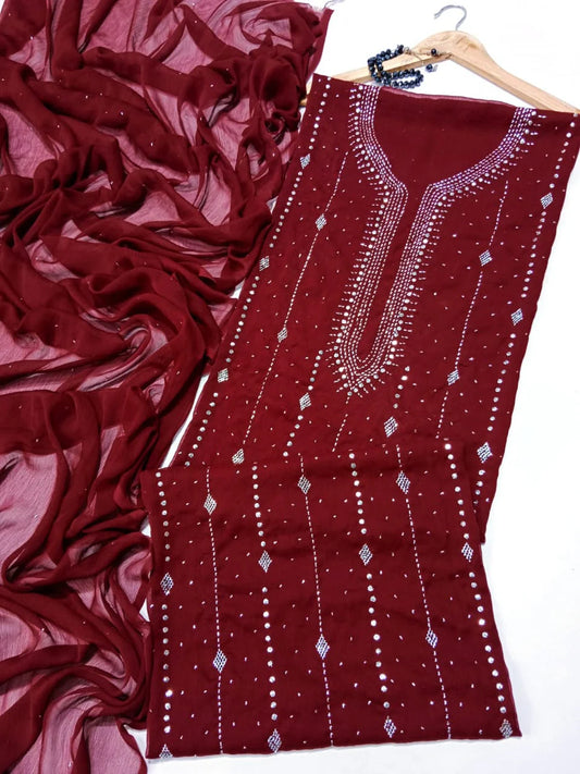 Fancy Exclusive Classic Chiffon Mukesh Work - Maroon