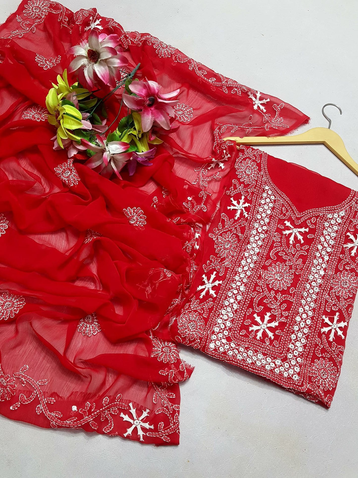 Chiffon Chikenkari Mirror Luxury Collection - Unstitch Shirt Dupatta