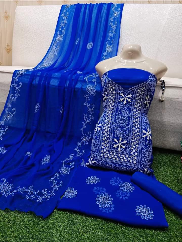 Chiffon Chikenkari Mirror Luxury Collection - Unstitch Shirt Dupatta