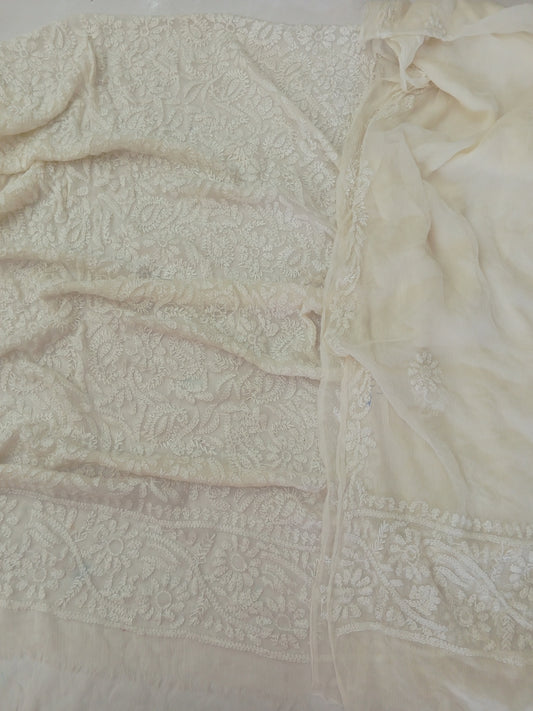 Chikenkari chiffon shirt dupptta - Offwhite