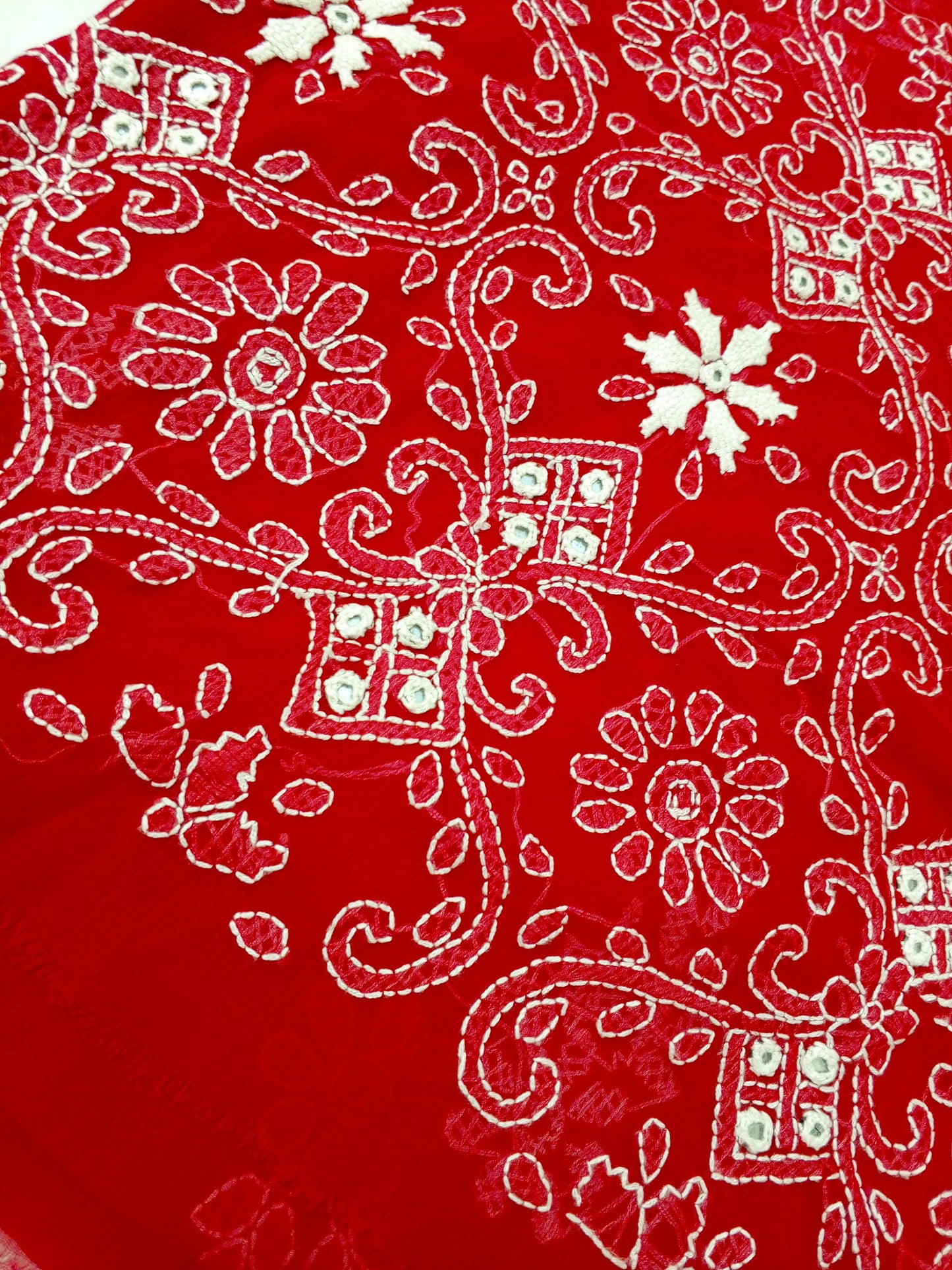 Chikenkari Mirror work chiffon shirt dupptta - Ref