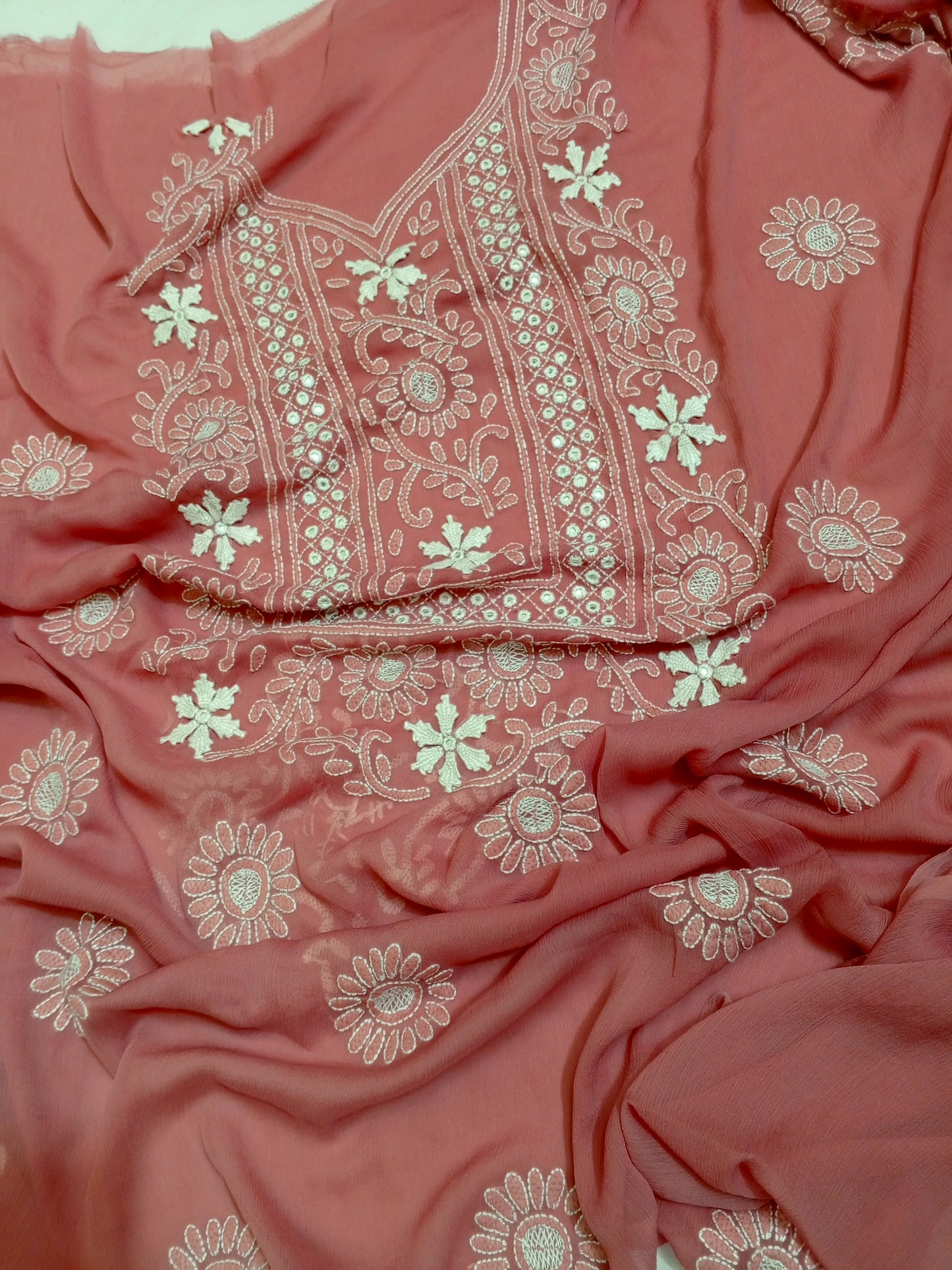 Chiffon Chikenkari Mirror Luxury Collection - Unstitch Shirt Dupatta