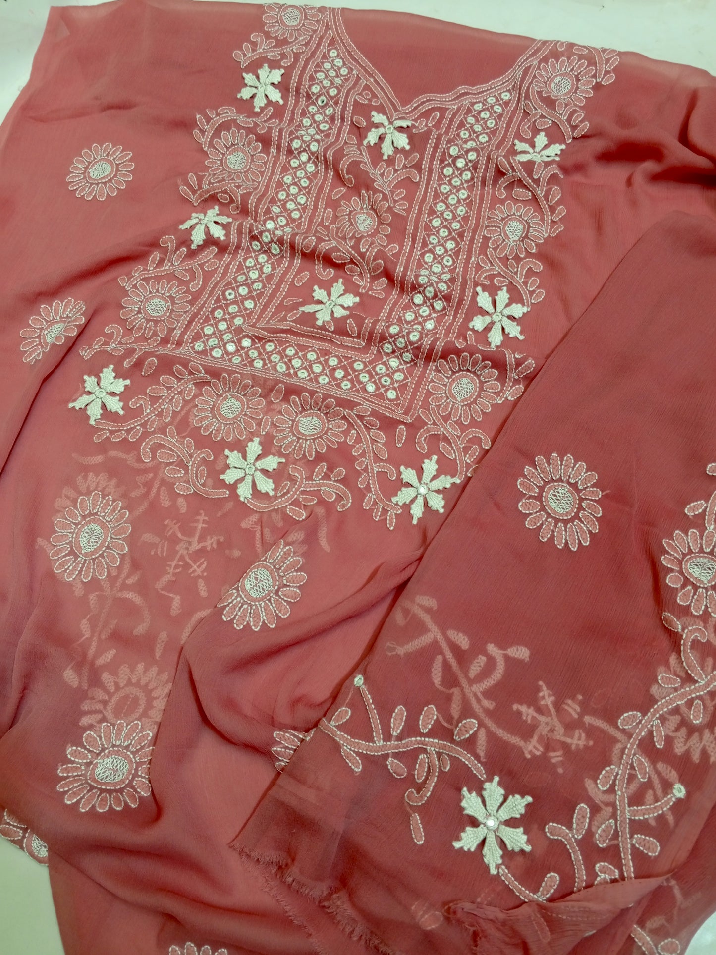 Chiffon Chikenkari Mirror Luxury Collection - Unstitch Shirt Dupatta
