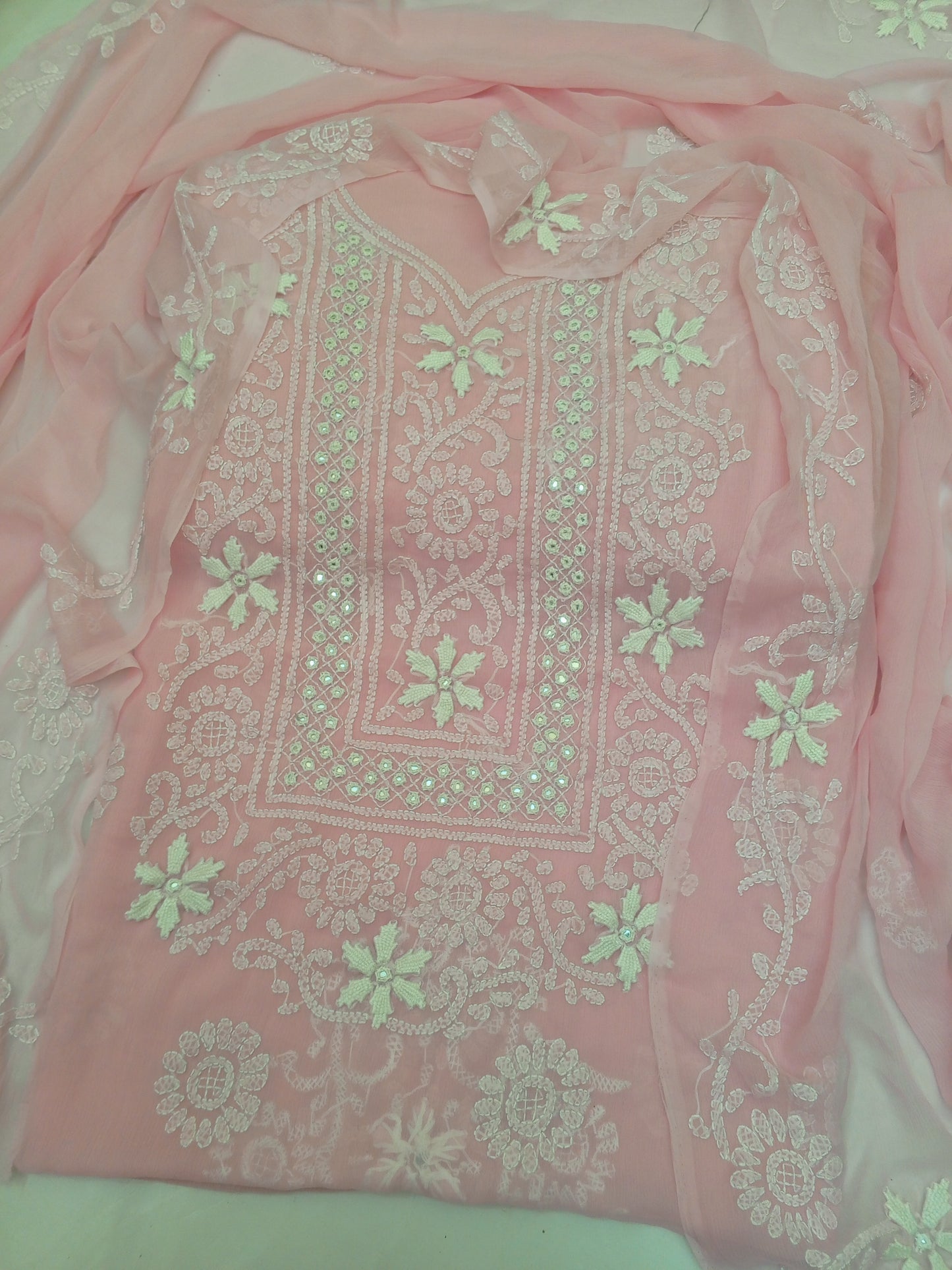 Chiffon Chikenkari Mirror Luxury Collection - Unstitch Shirt Dupatta