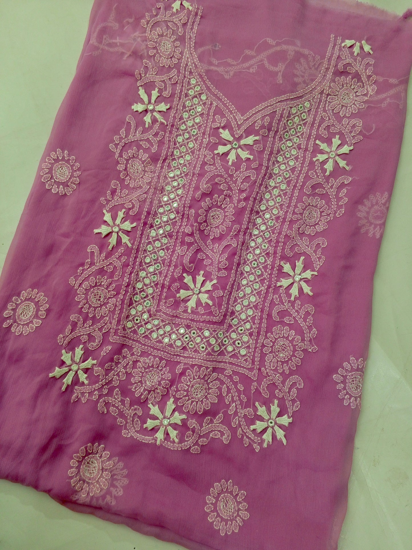 Chiffon Chikenkari Mirror Luxury Collection - Unstitch Shirt Dupatta