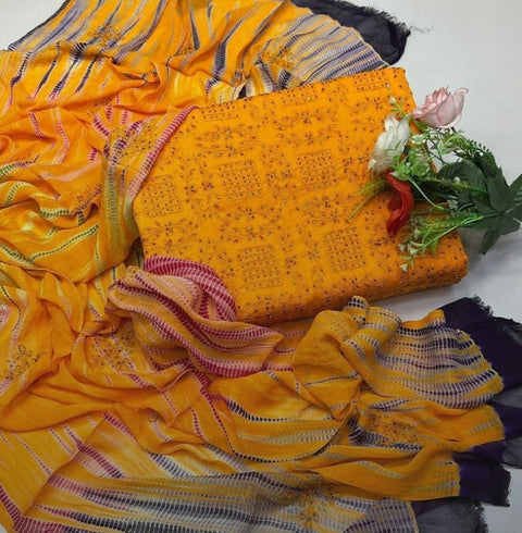 Cut Dana with Tye Dye Duppatta - Orange