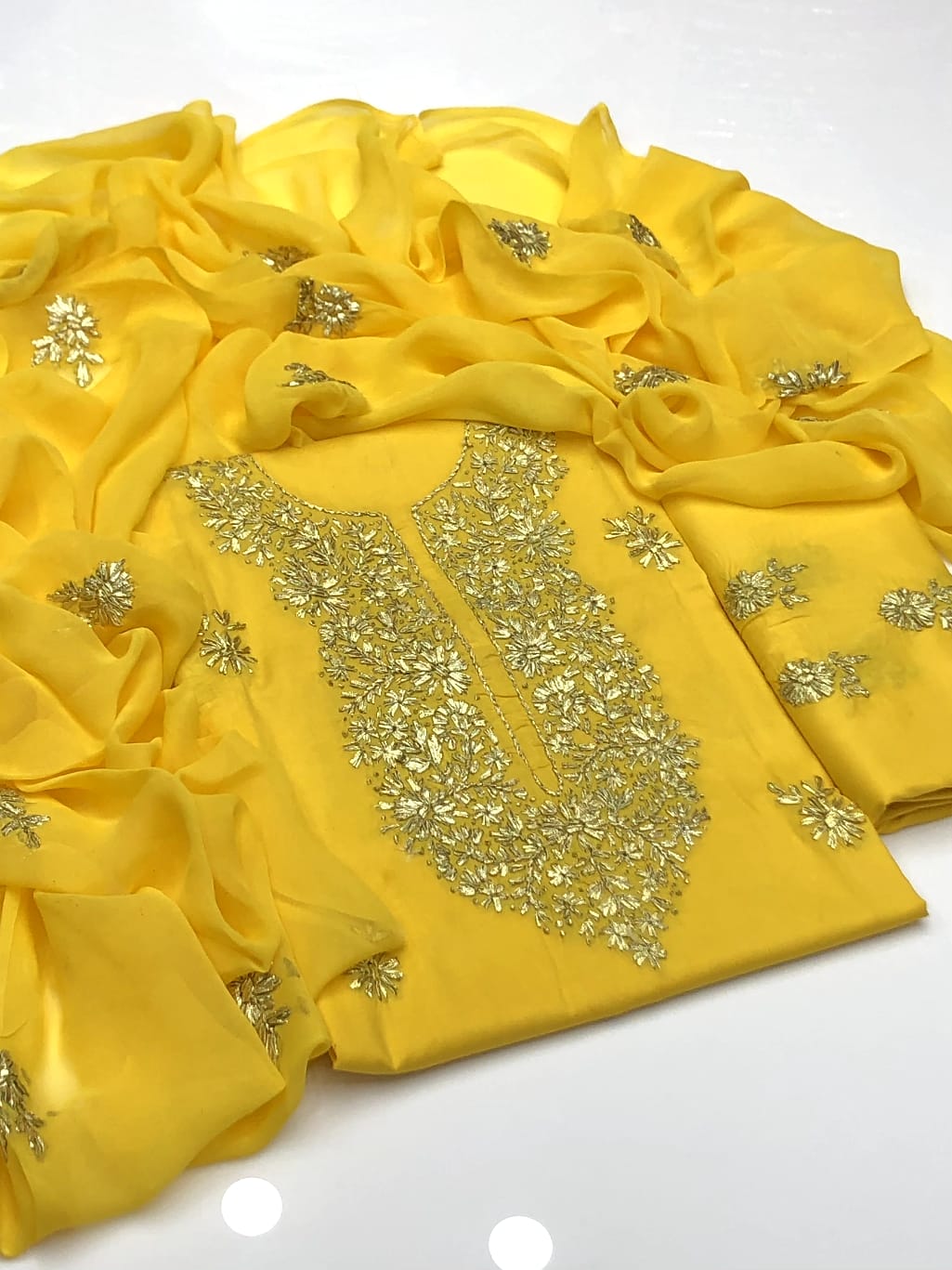 Handmade Gotta Work Lawn Chiffon Duppatta 3 Pc Dress 👗-Yellow
