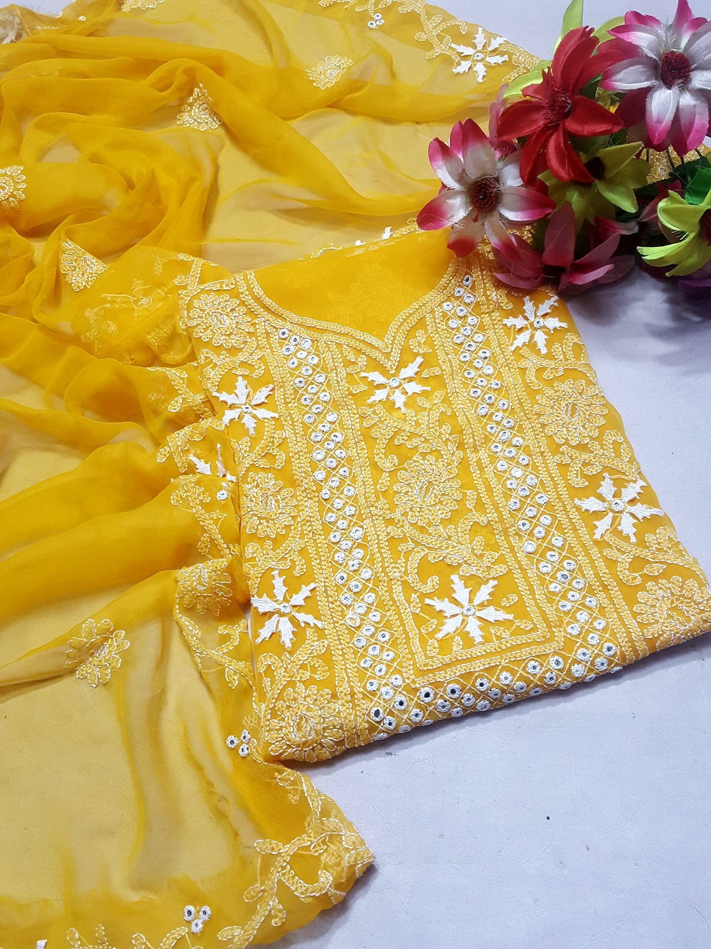 Chiffon Chikenkari Mirror Luxury Collection - Unstitch Shirt Dupatta