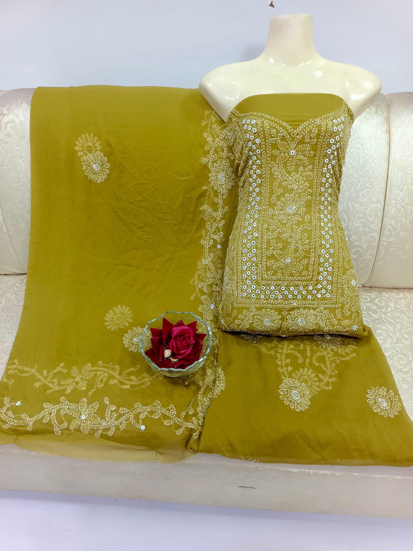 Chiffon Chikenkari Mirror Luxury Collection - Unstitch Shirt Dupatta