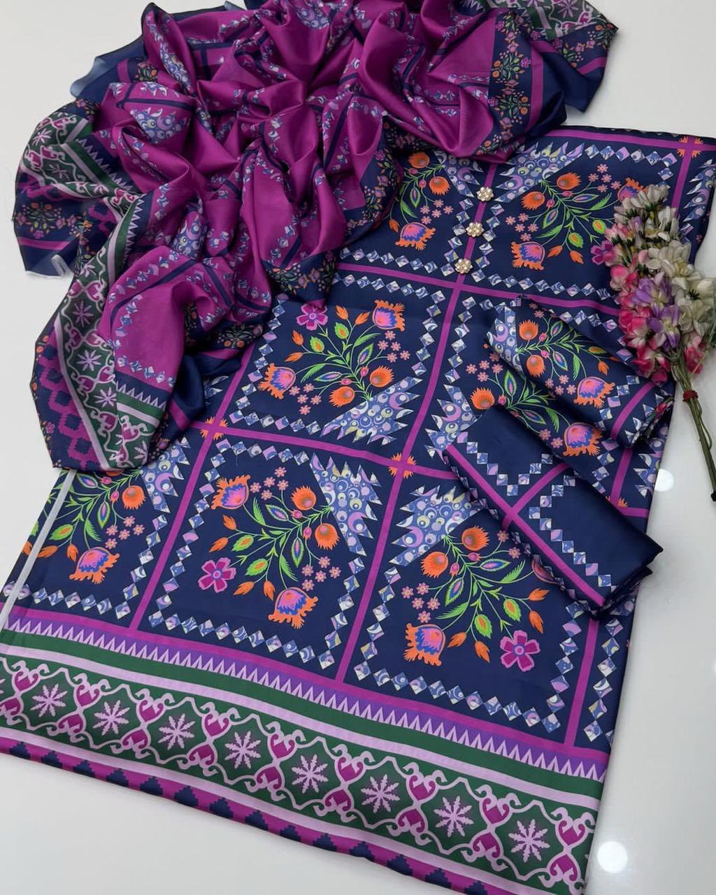 Shamoze Silk Digital Print 3Pcs Dress