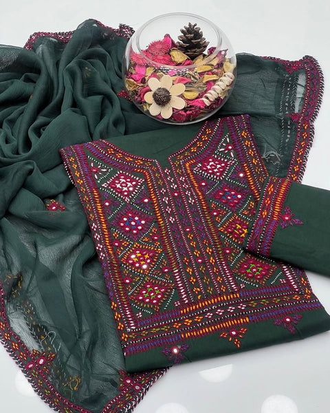 Soft Cotton Lawn Handmade Balouchi Gala 3 Pcs Dress