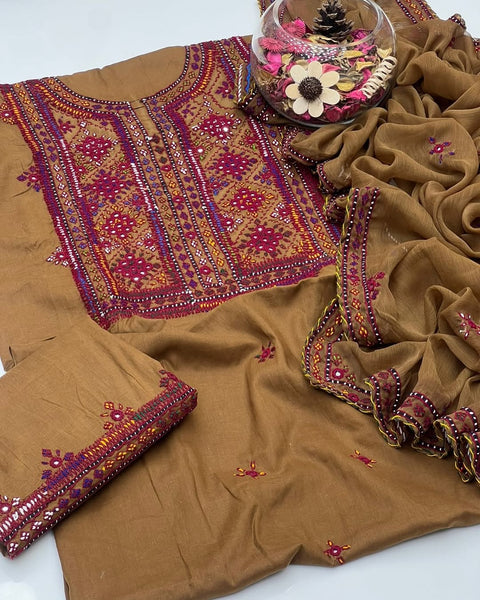 Soft Cotton Lawn Handmade Balouchi Gala 3 Pcs Dress