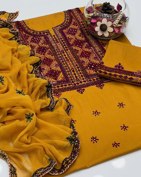 Soft Cotton Lawn Handmade Balouchi Gala 3 Pcs Dress