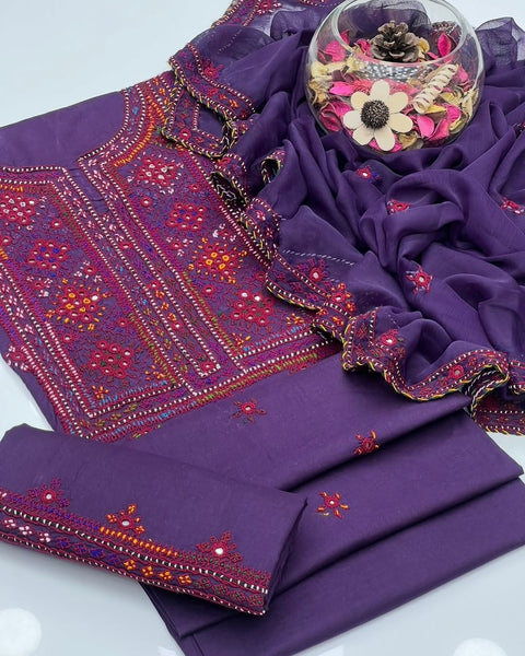 Soft Cotton Lawn Handmade Balouchi Gala 3 Pcs Dress