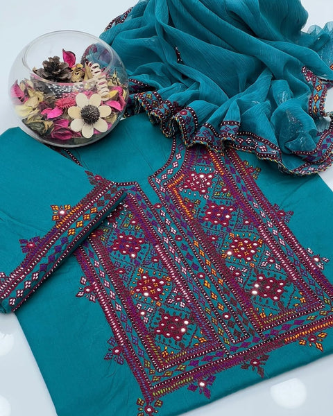 Soft Cotton Lawn Handmade Balouchi Gala 3 Pcs Dress