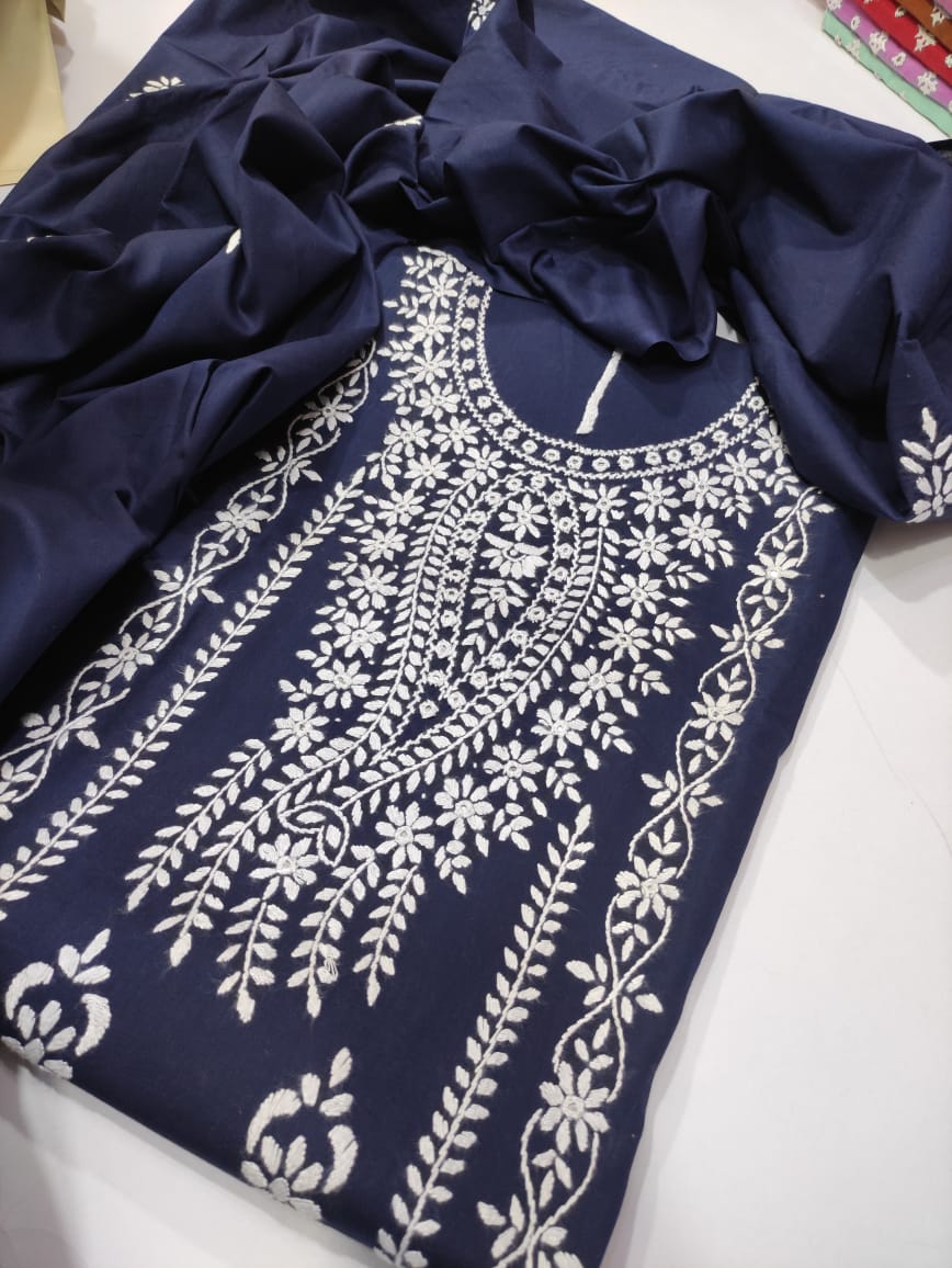 Mirror work lawn Dress - Navy Blue