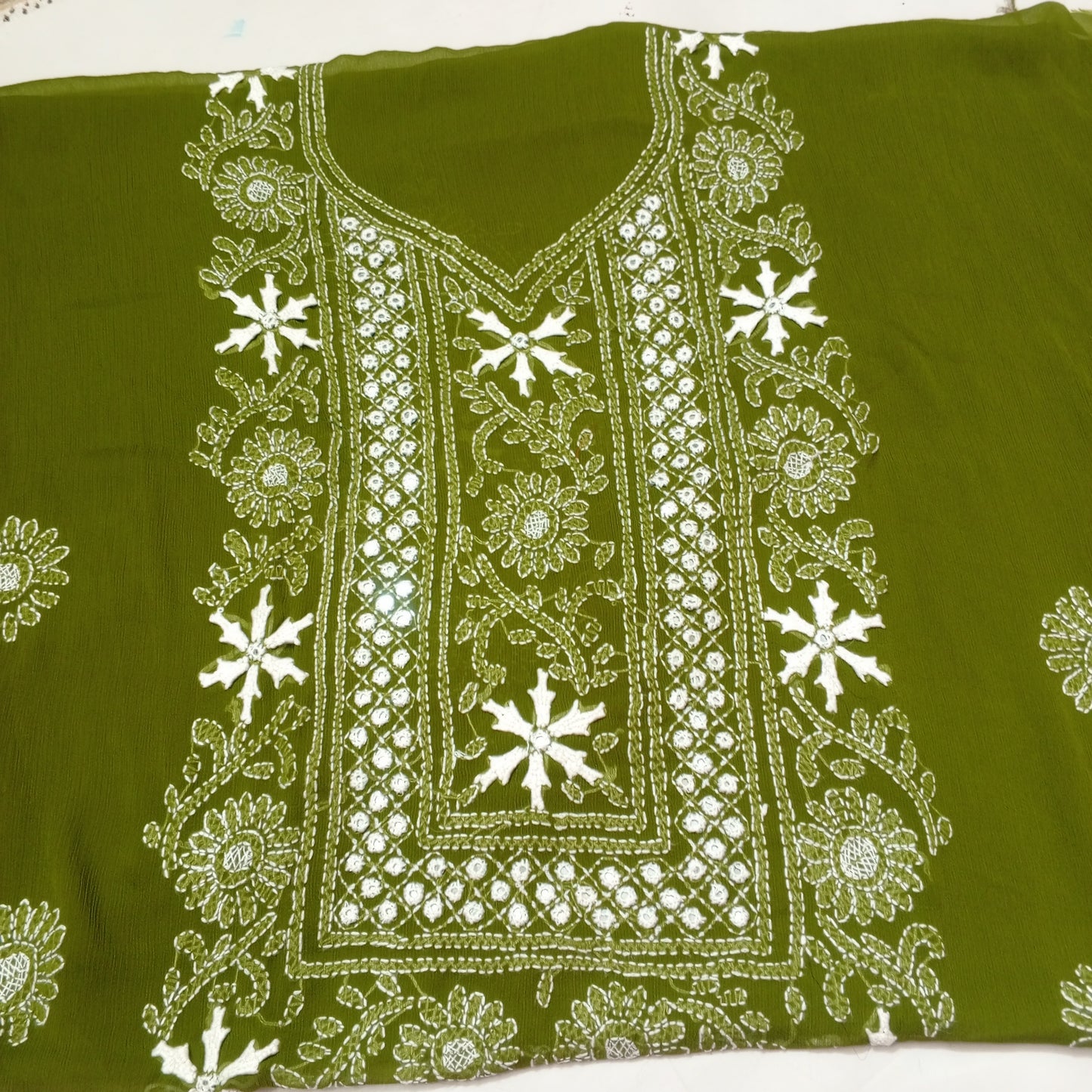 Chiffon Chikenkari Mirror Luxury Collection - Unstitch Shirt Dupatta