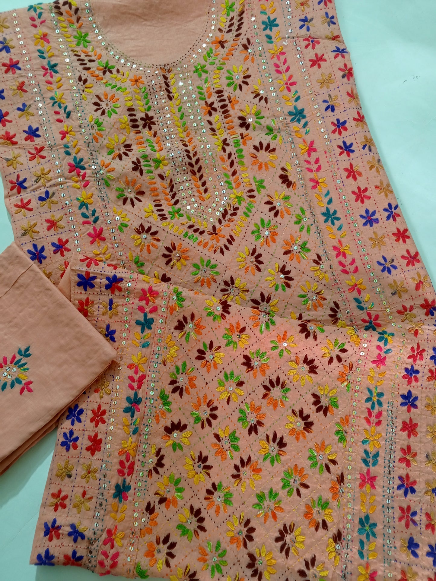 Phulkari Lawn - Peach Pink