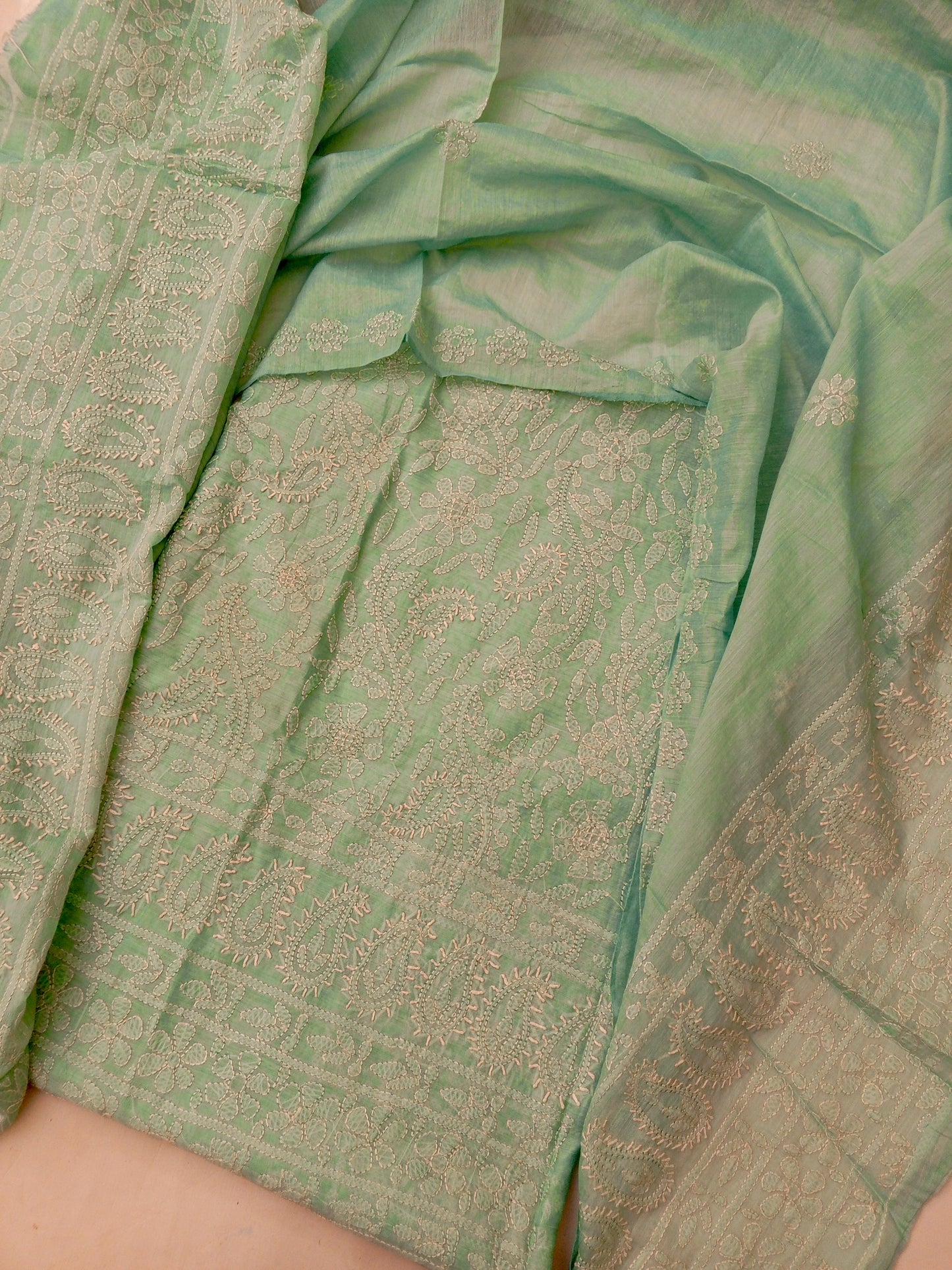Paper cotton chicken Kari Shirt Dupptta - Sea Green
