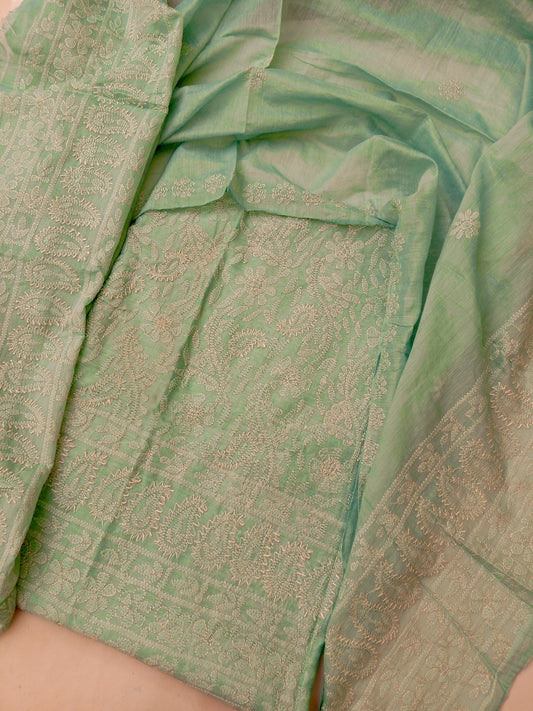 Paper cotton chicken Kari Shirt Dupptta - Sea Green