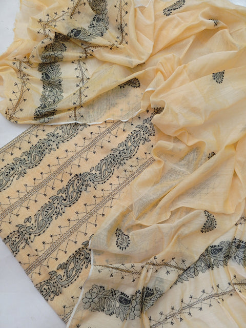 Tarkashi with chickenkari paper cotton shirt dupptta - lemon