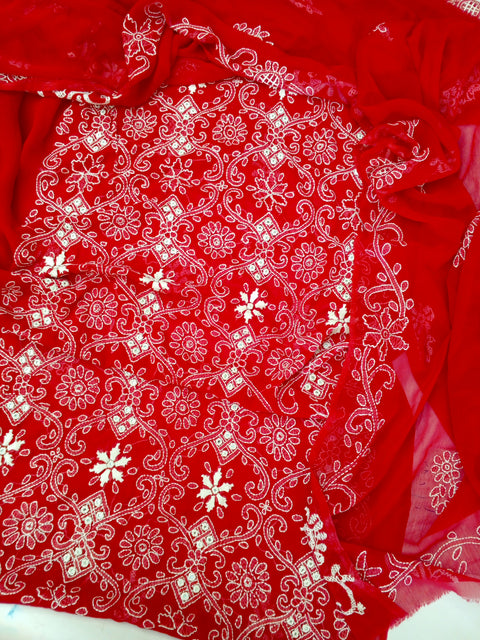 Chikenkari Mirror work chiffon shirt dupptta - Ref