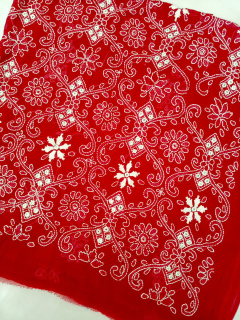 Chikenkari Mirror work chiffon shirt dupptta - Ref