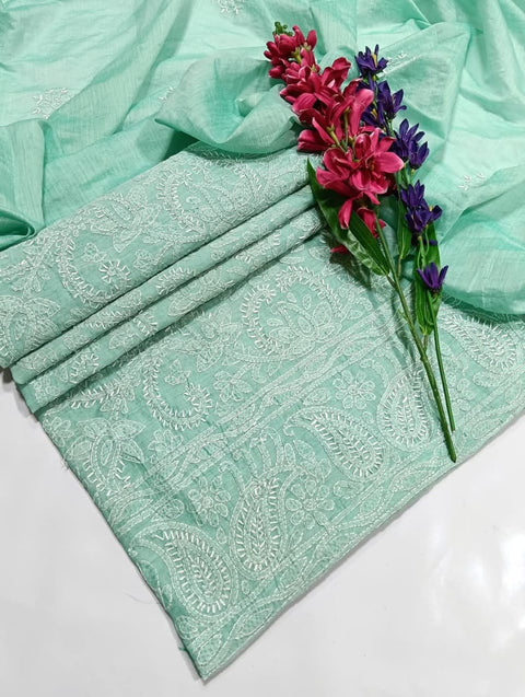 Paper cotton chicken Kari Shirt Dupptta - Seagreen