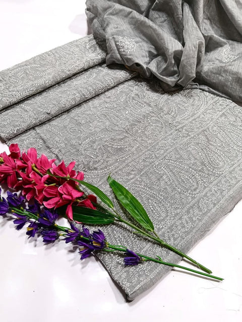 Paper cotton chicken Kari Shirt Dupptta - Gray