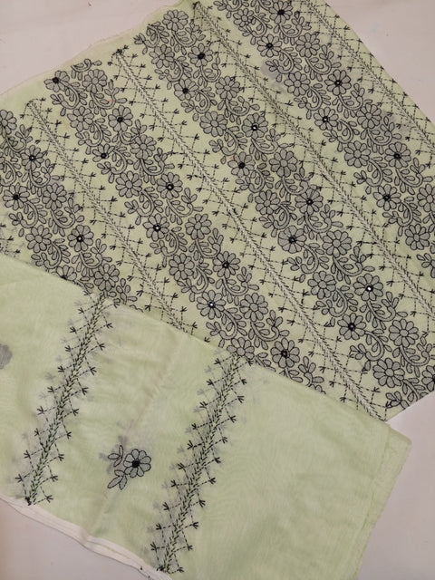 Tarkashi with chickenkari paper cotton shirt dupptta - Pista