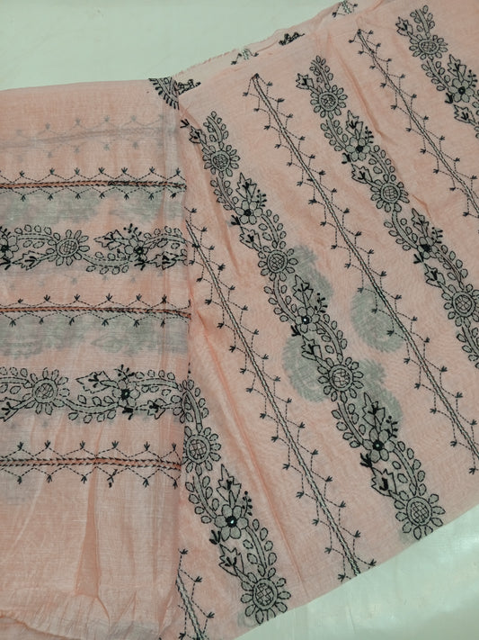 Tarkashi with chickenkari paper cotton shirt dupptta - peach 1