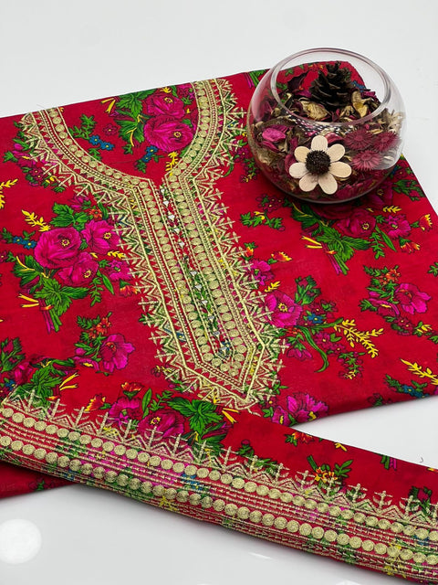 Light Weight Marina Floral Print Neck Tilla & Mirror Work 2Pcs Dress