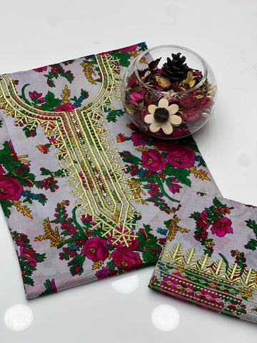 Light Weight Marina Floral Print Neck Tilla & Mirror Work 2Pcs Dress