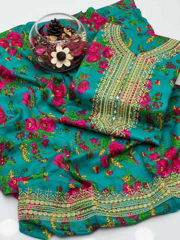 Light Weight Marina Floral Print Neck Tilla & Mirror Work 2Pcs Dress