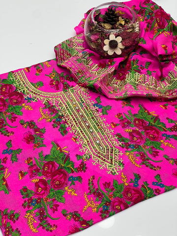 Light Weight Marina Floral Print Neck Tilla & Mirror Work 2Pcs Dress