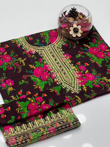 Light Weight Marina Floral Print Neck Tilla & Mirror Work 2Pcs Dress