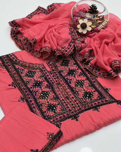 Soft Cotton Lawn Handmade Balouchi Gala 3 Pcs Dress