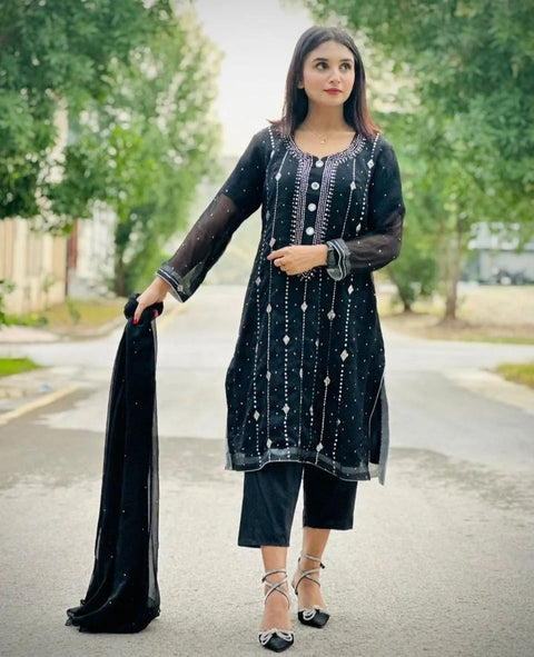 Fancy Exclusive Classic Chiffon Mukesh Work