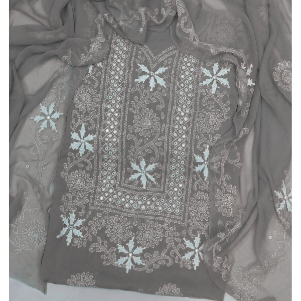 Chiffon Chikenkari Mirror Luxury Collection - Unstitch Shirt Dupatta