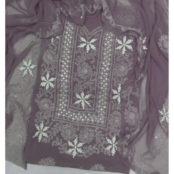 Chiffon Chikenkari Mirror Luxury Collection - Unstitch Shirt Dupatta