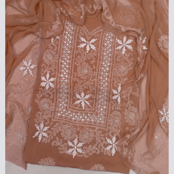 Chiffon Chikenkari Mirror Luxury Collection - Unstitch Shirt Dupatta