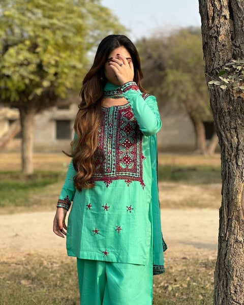 Soft Cotton Lawn Handmade Balouchi Gala 3 Pcs Dress